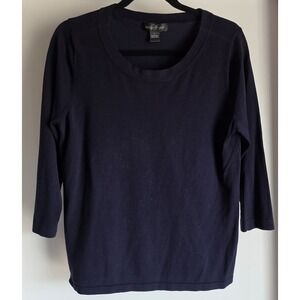 August Silk Womens Sweater Size L Navy Blue Solid Round Neck Long Sleeve Knit
